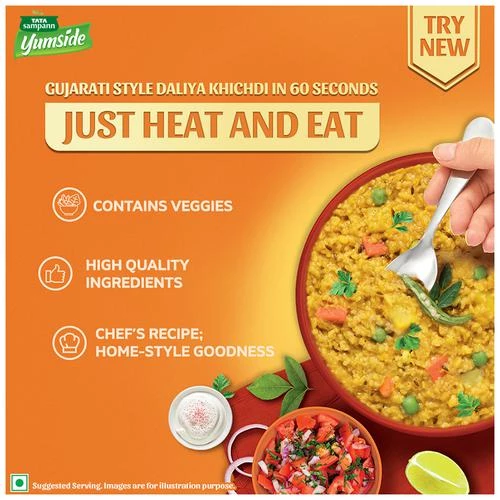 Tata Sampann Yumside Gujarati Style Daliya Khichdi - Ready To Eat Meal, 285 g-5.webp
